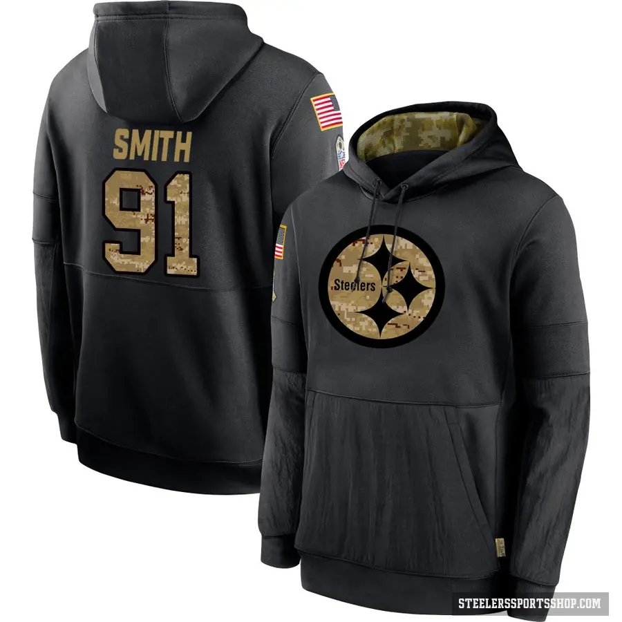 Youth ＃91 Preston Smith Pittsburgh Steelers Black 2020 Salute to Service Sideline Performance Pullover Hoodie