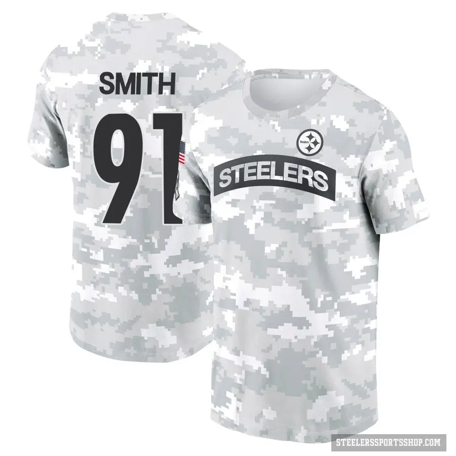 Youth ＃91 Preston Smith Pittsburgh Steelers Camo Arctic 2024 Salute to Service Performance T-Shirt