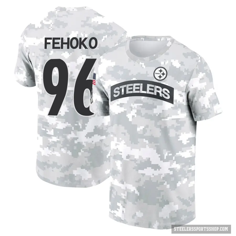 Youth ＃96 Breiden Fehoko Pittsburgh Steelers Camo Arctic 2024 Salute to Service Performance T-Shirt