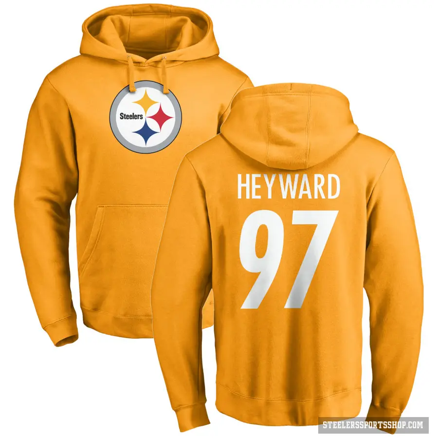 Youth ＃97 Cameron Heyward Pittsburgh Steelers Gold Pro Line Name & Number Logo Pullover Hoodie