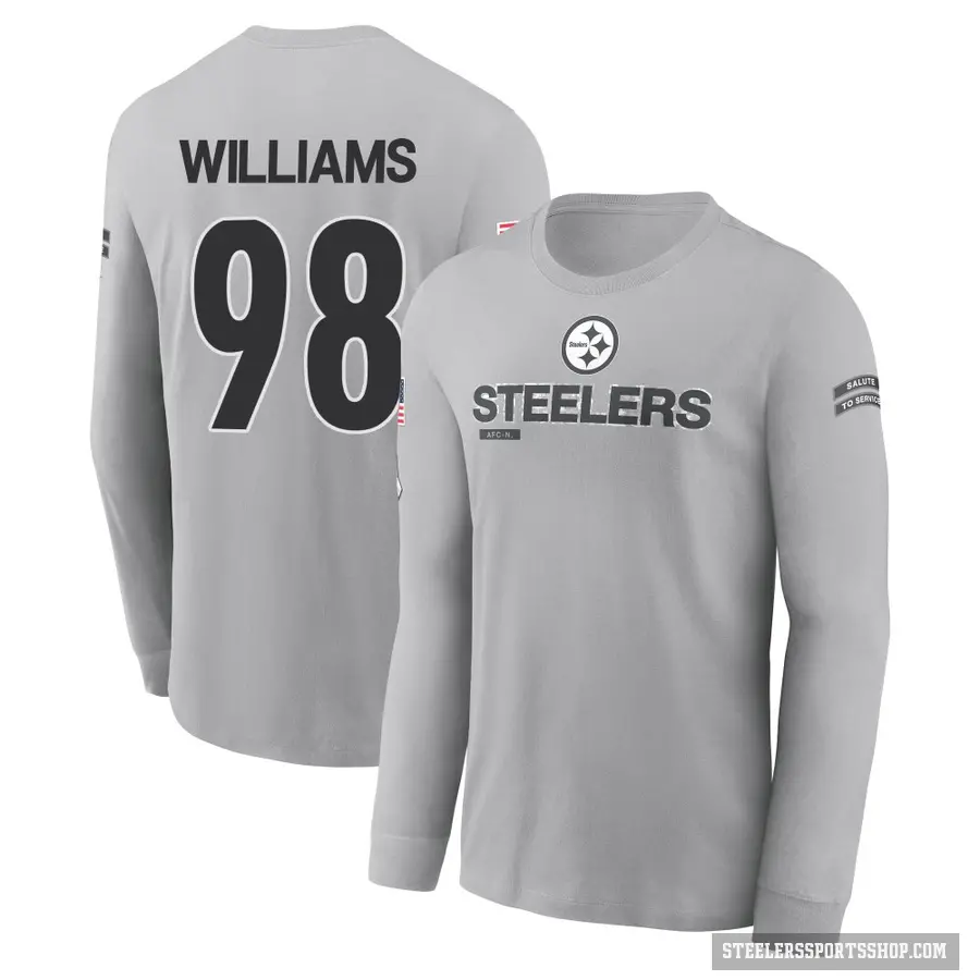 Youth ＃98 Vince Williams Pittsburgh Steelers Gray 2024 Salute to Service Long Sleeve T-Shirt